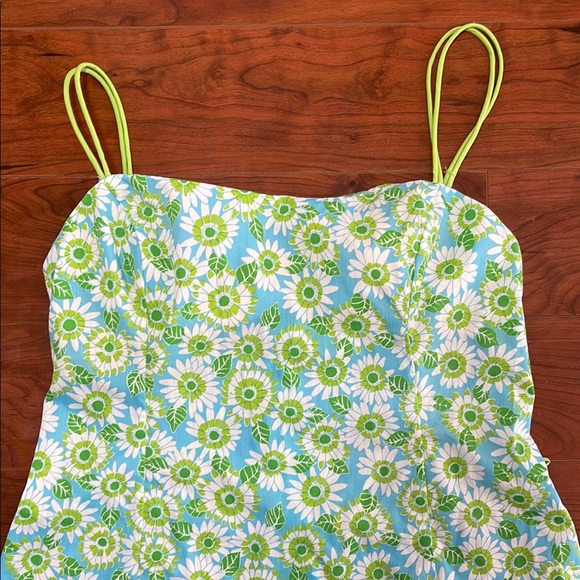 Vintage Lilly Pulitzer Floral Sundress with Green and Yellow Daisies - Picture 2 of 11